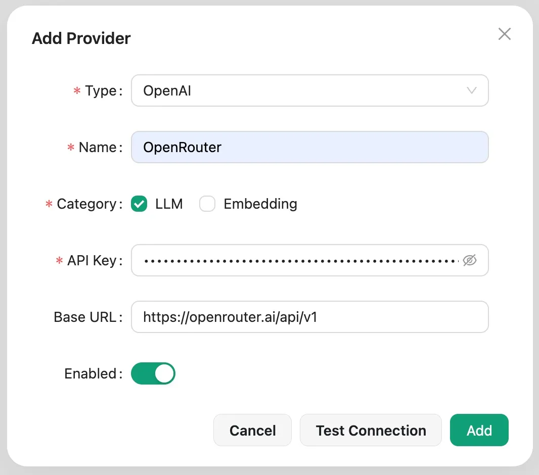 添加提供商弹窗
